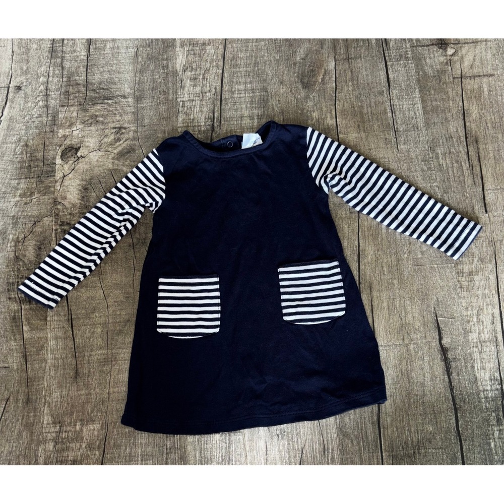 Bella Bliss Navy Blue Striped Long Sleeve Pocket Dress Girls 18m Cotton Peru